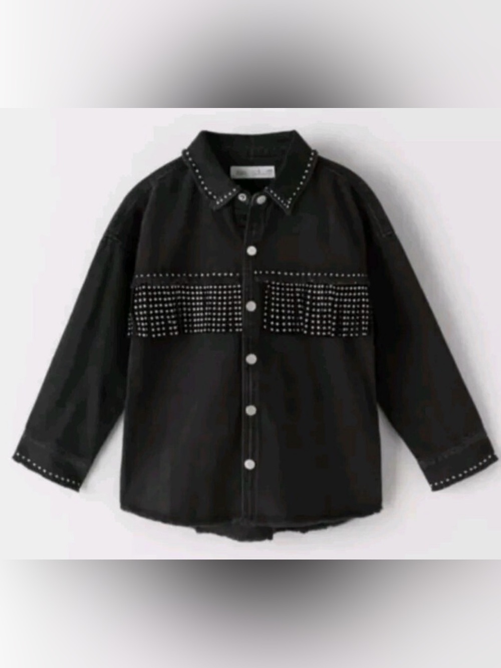 Zara Kids Black Studded Fringe Denim Snap Shacket Shirt Size 10